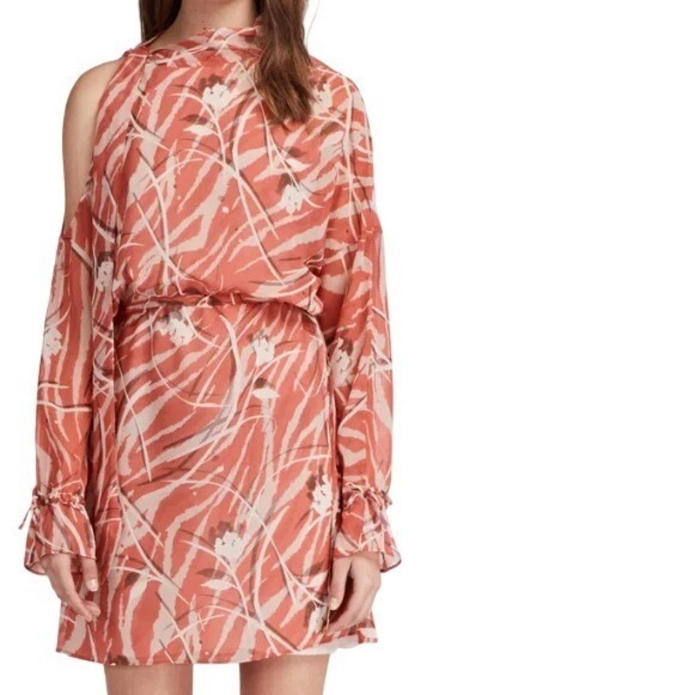 Allsaints NEELA KAZUNO Dress Size S‎ UK 8 Marlow Peach Cream Japanese Print Midi